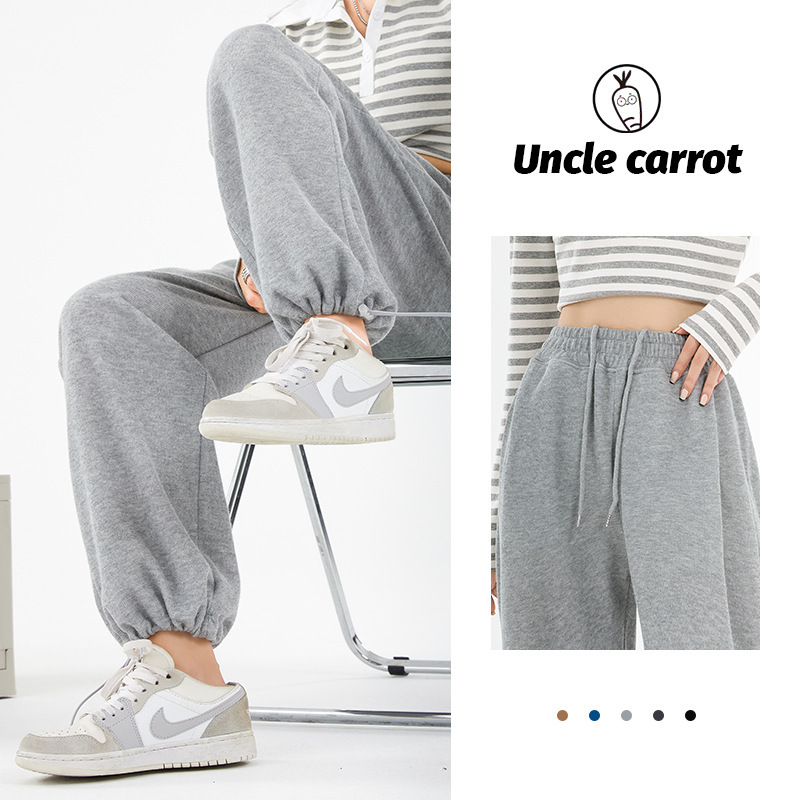 Grey sports pants, women's petite casual wide-leg pants, loose slimming tight-fitting sweatpants, women's long pants, one-piece consignment Specification image