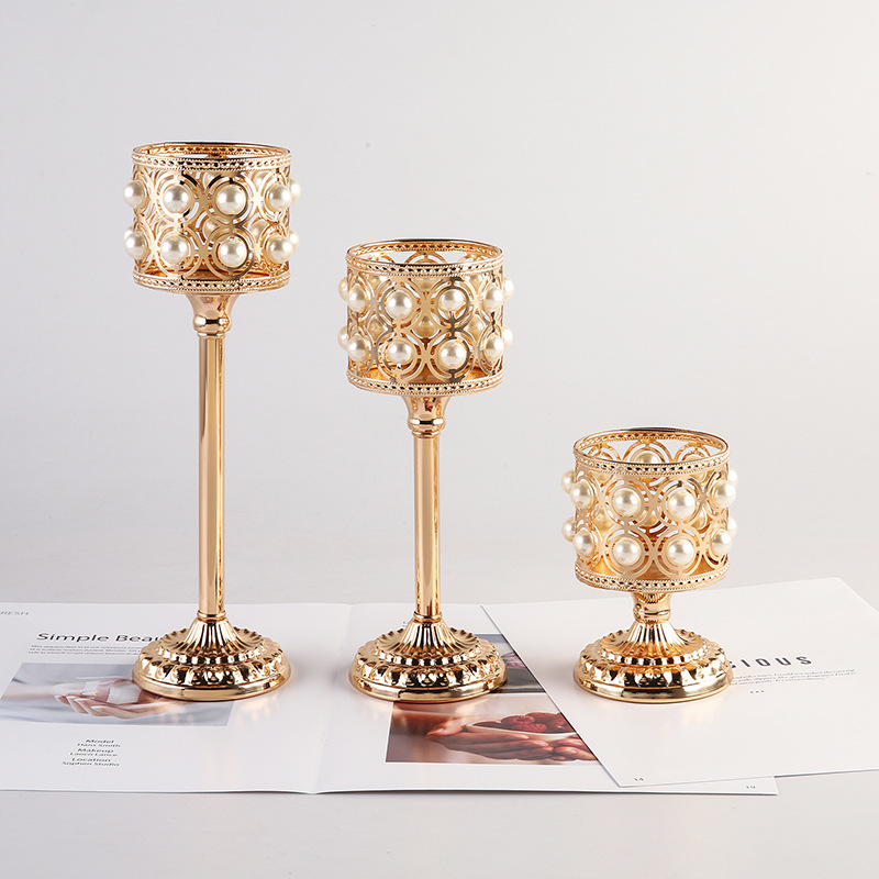Yujia European Pearl Candlestick Decoration Table Wedding Hotel Romantic Crystal Candle Table Decoration Direct Sales Item Picture