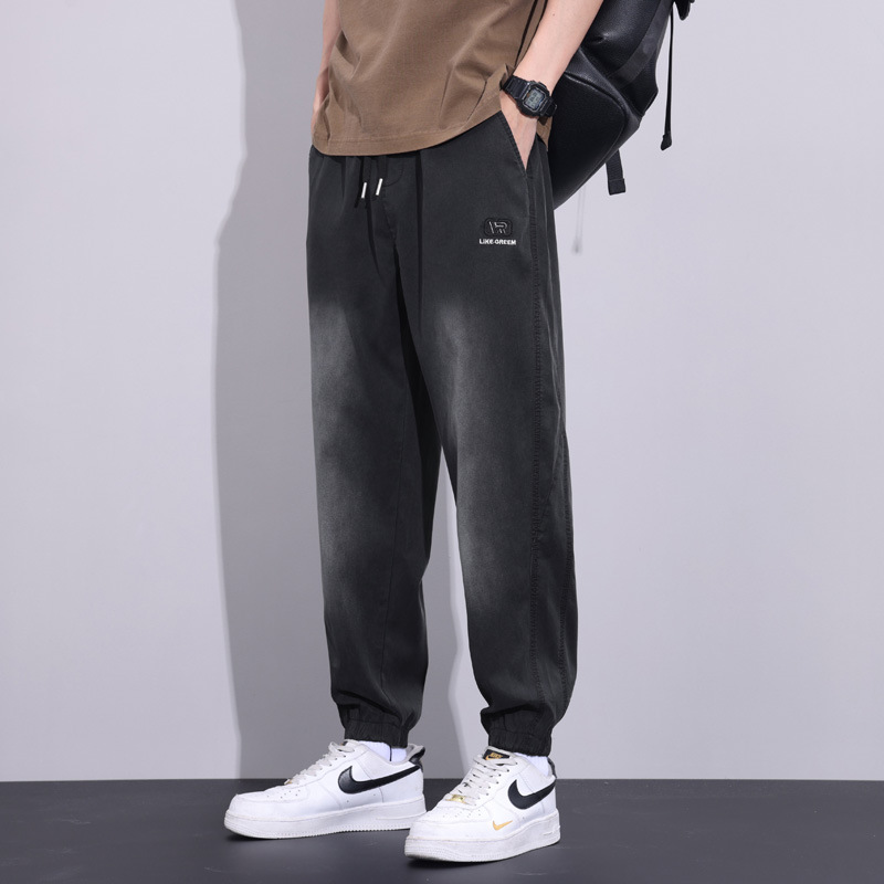 2024 New men's summer skinny, loose, tight-fitting, student trend 9-inch ice silk Harem jeans Specification image