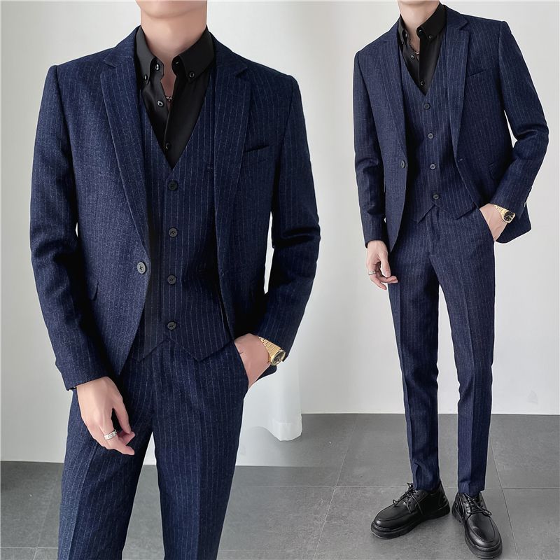ins light-mature Korean style slim-fit men's casual striped suit three-piece set Specification image