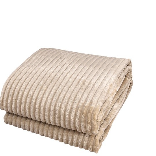 跨境现货纯色抽条毛毯法兰绒空调毯子礼品毛毯珊瑚绒瑜伽盖毯
