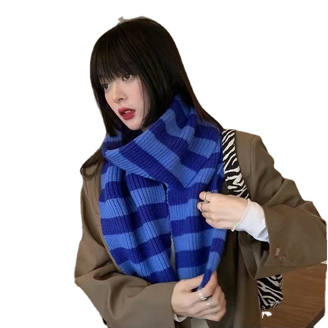 Korean Version Of The New Woolen Scarf Women's Autumn And Winter Day All Match White Warm Color Striped Knit Couple Neck Item Picture