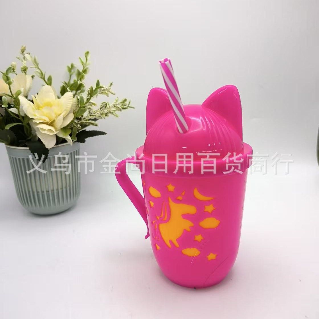 Cross-border water cup cartoon cute direct drinking cup, anti-drop cartoon cup, creative food festival straw cartoon beverage water cup Application Scenario