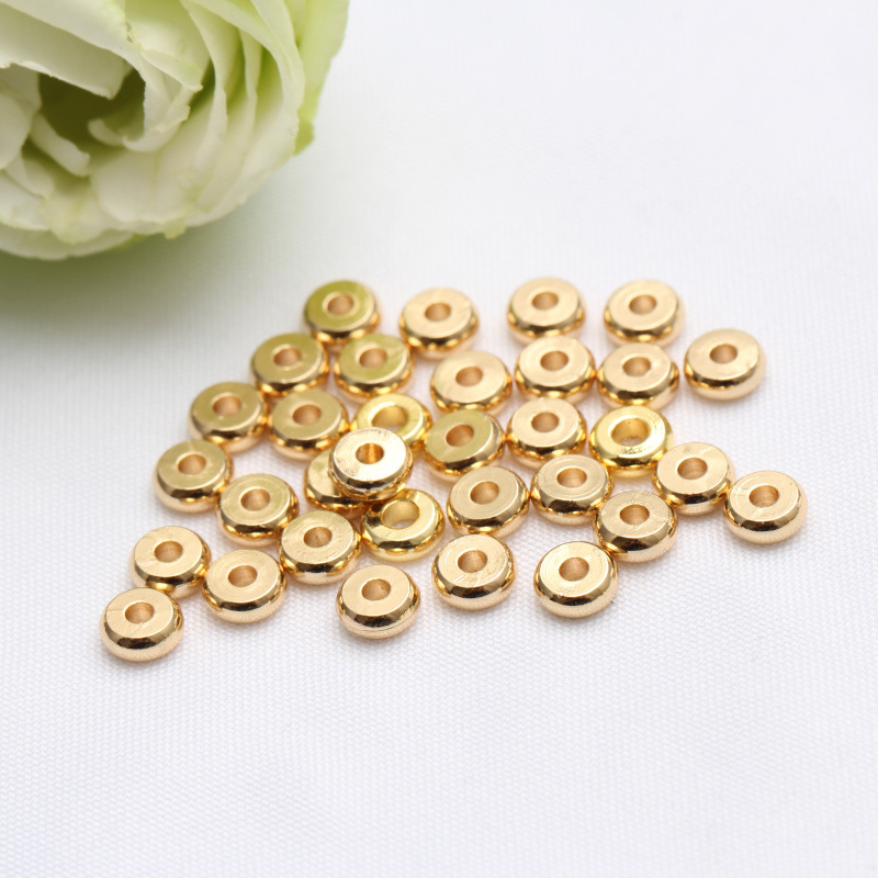 Color Retaining Gold Beads 14K Covered Gold Bead Spacer Piece Loose Beads Diy Jewelry Accessories Bracelet Necklace Smooth Flat Wheel Wholesale Specification drawing