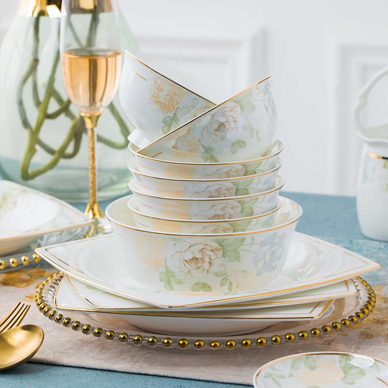 Dish Home Jingdezhen Light Luxury Bone China Tableware Set Ceramic Bowl Dish Dish Chopsticks Gift Wholesale Specification drawing