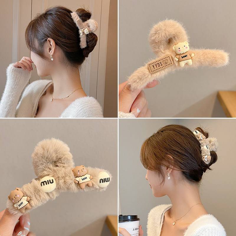 Large Plush Clip Cute Shark Clip Female Bear Hair Clip Back Head Curling Hair Grab Fall And Winter Clip Headdress details Picture