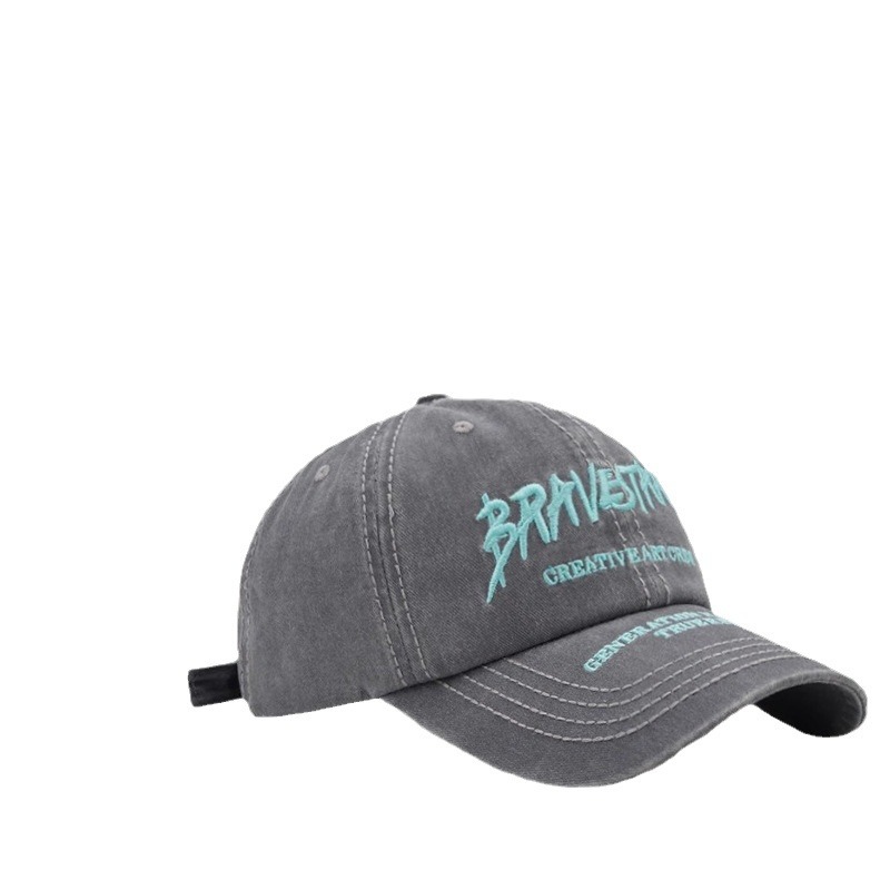 New Korean Version Of Washed Cotton Embroidery Letter All-Matching Cap Female Korean Version Of Tidal Face Small Sunshade Sunscreen Baseball Cap Item Picture