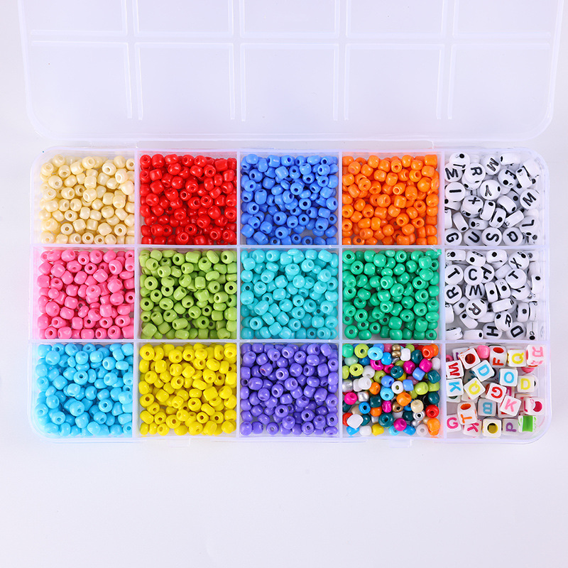 Creative Children's beaded toy Set for Girls, diy handcrafted and educational beaded necklace bracelet, 15-grid set box