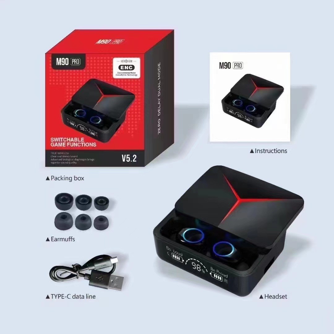 Wholesale of cross-border new sliding cover M90pro Bluetooth headphones, TWS with power bank, wireless headphones and sports headphones