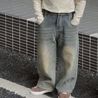 23秋冬中小童男童韩国童装复古水洗做旧铜色加绒一体绒蓝色牛仔裤
