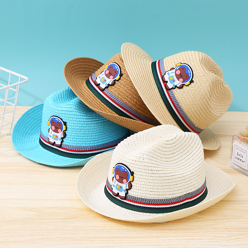 春夏新款儿童遮阳牛仔草帽时尚英伦风卡通宇航员太阳帽旅游景点帽