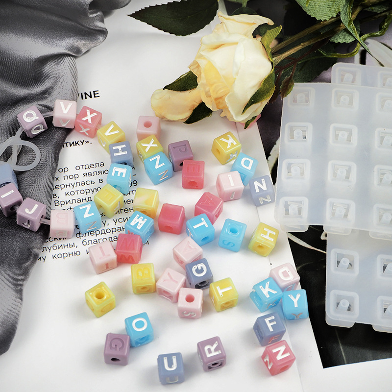 diy Crystal drop glue mold Digital square beaded letter bracelet with jewelry resin silicone mold full figure
