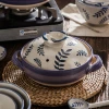 Wide-mouthed clay pot Japanese-style hand-painted home coarse earthenware stewing pot heat-resistant ceramic 煲仔饭 open flame small earthenware pot for one person Application Scenario