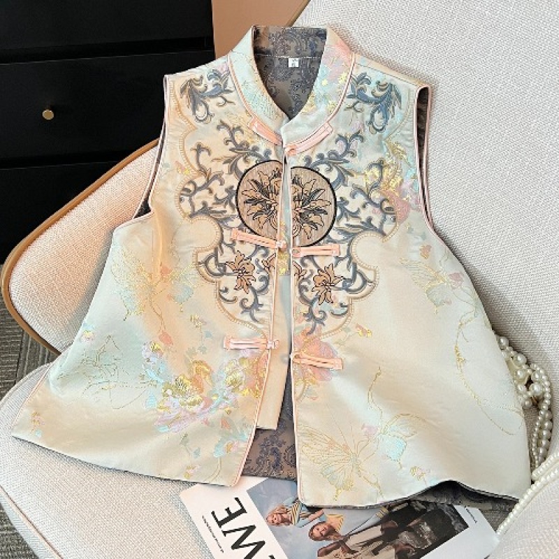 The new Tang suit women's top with Chinese retro embroidery, loose sleeveless and elegant Chinese style, A2901 Chinese trend details Picture