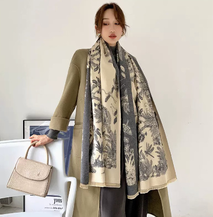 Flower And Bird Picture Elegant Air-Conditioned Room Shawl Scarf Scarf With Imitation Cashmere All Things Bright Office Shoulder Summer