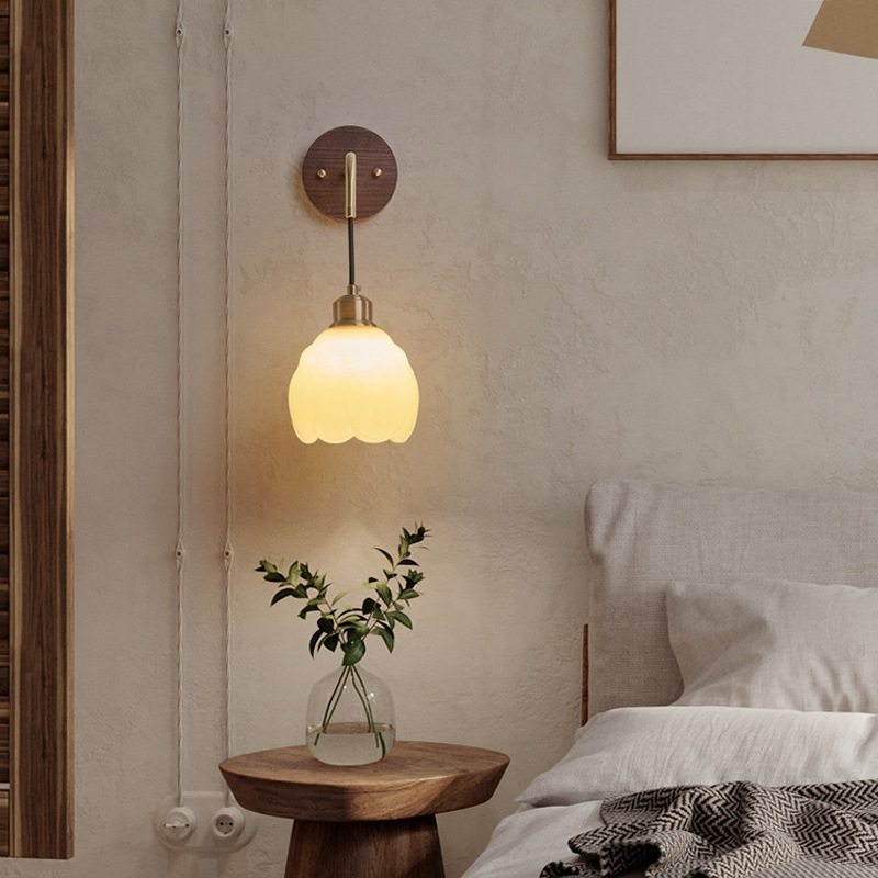Bedroom Wall Light Modern Chinese Retro Living Room Background Wall Walnut Lamps Japanese Wabi-Sabi Bedside Ceiling Lamp Application Scenario