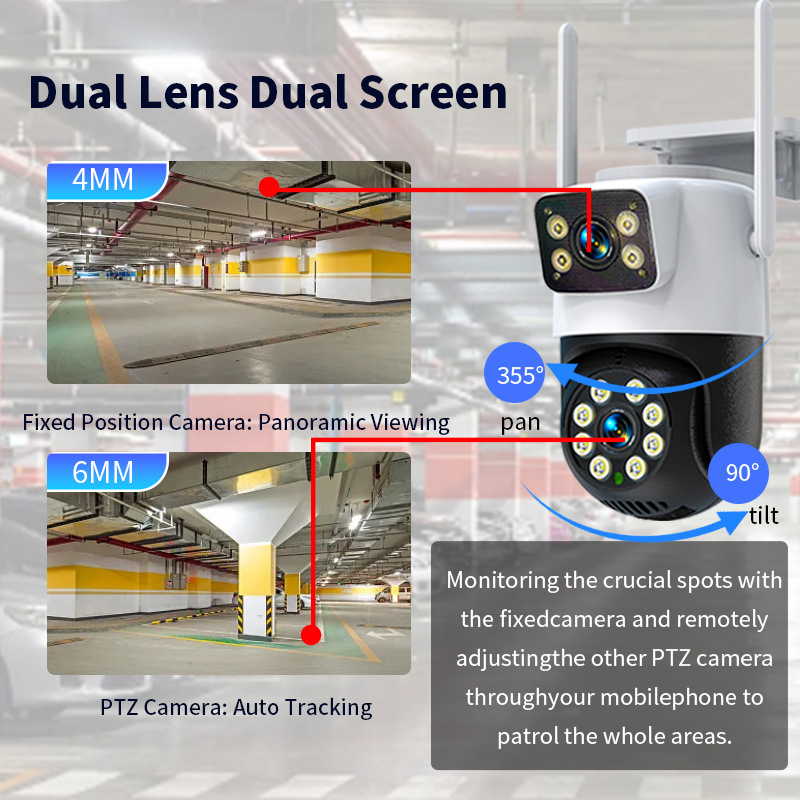 Cross-border home wifi dual-lens surveillance camera, indoor and outdoor waterproof wireless monitor, high-definition night vision details Picture