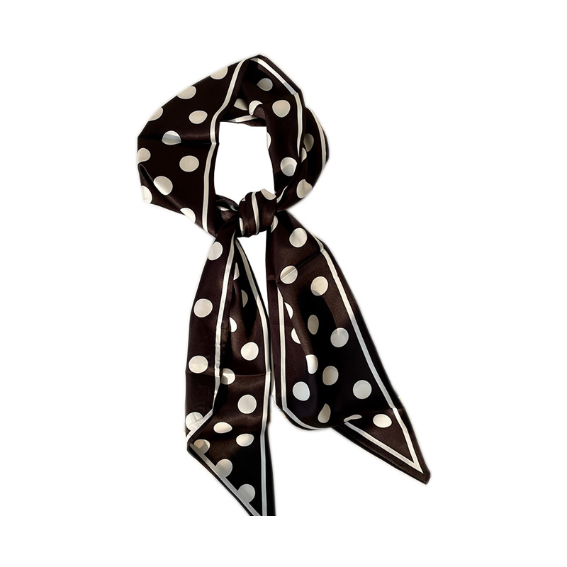 The New Korean Version Of Thin Long Silk Scarf Women's Fashion Imitation Silk Diagonal Polka Dot Professional Scarf Scarf Headband Item Picture