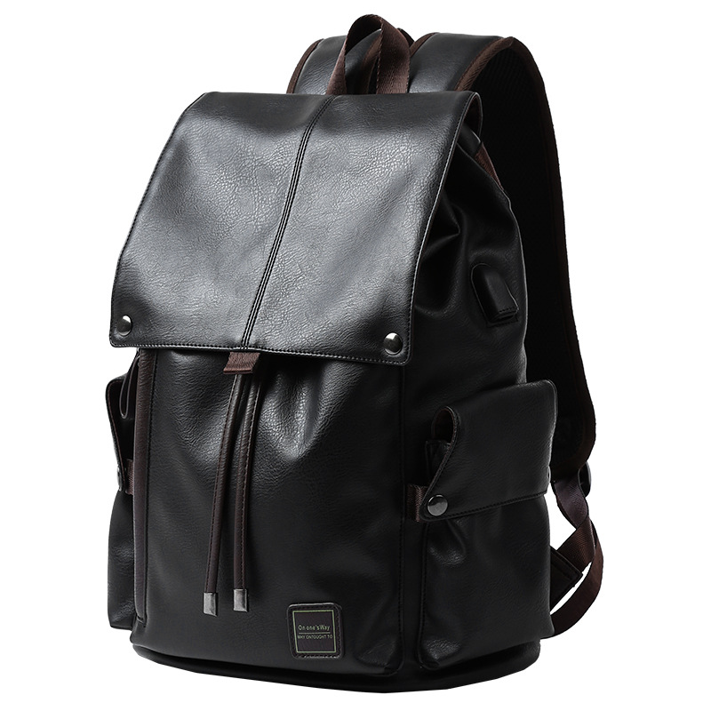Korean-style men's leather fashionable travel bags, schoolbags, casual men's bags, fashionable and trendy computer backpacks for export Item Picture