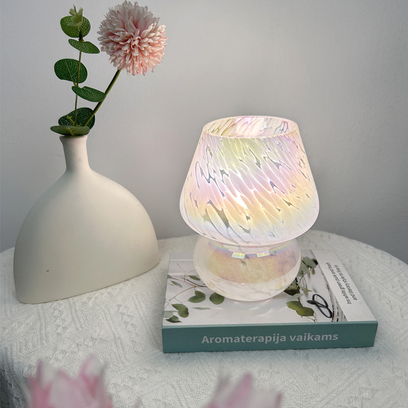 Cross-Border American Retro Decorative Desk Lamp Creative Dazzle Flower Dot Glass Mushroom Lamp Usb Bedside Women's Atmosphere Lamp details Picture