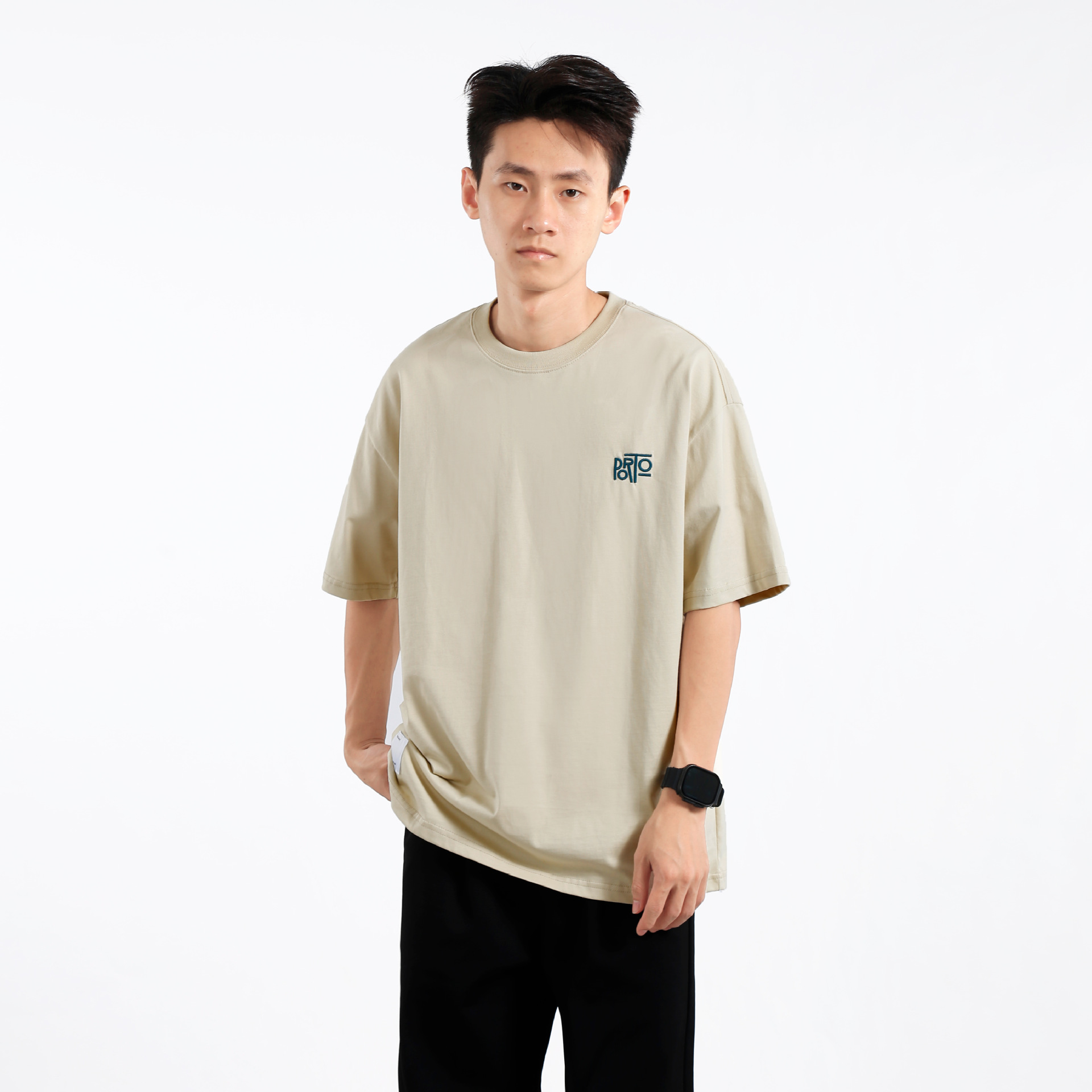 Simple letter-embroidered pure cotton short-sleeved T-shirt for men, summer Japanese retro loose fashion brand, round neck casual half-sleeved trend Item Picture