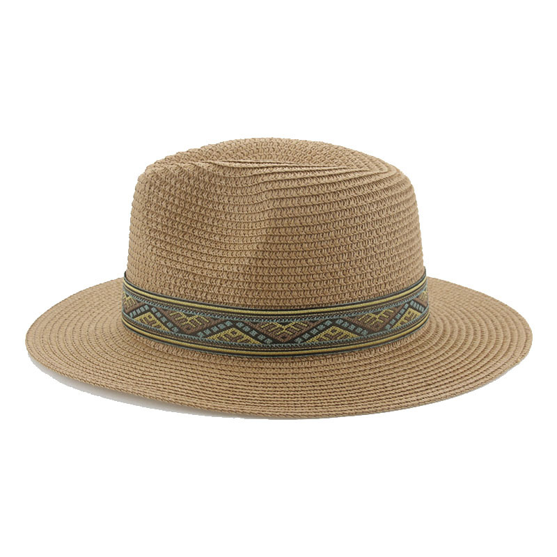Available 8Cm Paper Woven Straw Hat Korean Version Woven Beach Hat With Streamers Fashion Summer Men's Top Hat Western Cowboy Specification drawing