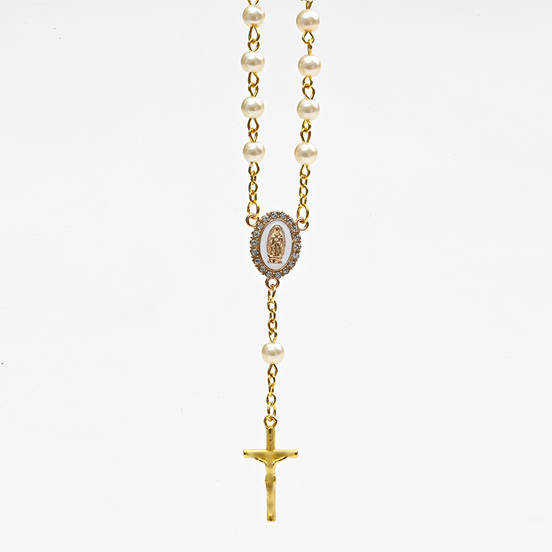 6MM pearl gold cross car pendant accessories and men's and women's jewelry accessories are popular cross-border foreign trade products in Europe and America Item Picture