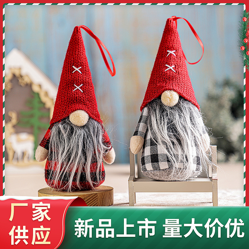 Christmas Nordic Gingham Faceless Rudolph Christmas Tree Pendant Doll Small Gift Pendant details Picture