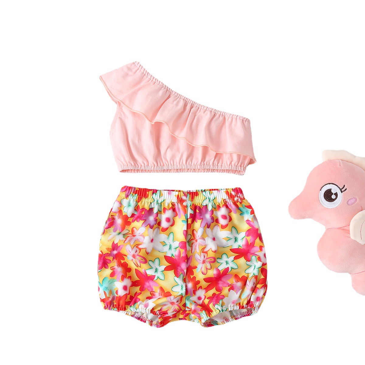 Baby, toddler, little girl clothing, summer children's clothes, sleeveless top, printed shorts, three-piece set Specification image
