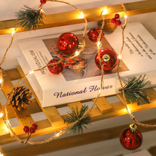 新款led圣诞球灯串松针藤条灯松果铃铛金色果子餐桌装饰灯挂件