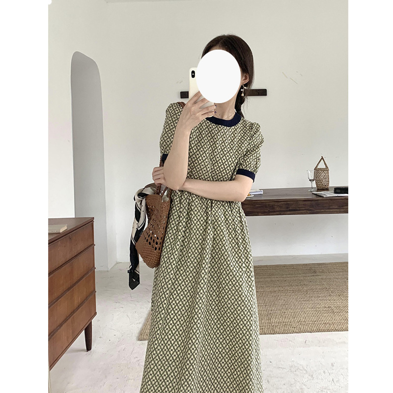 floral short sleeve dress for women 2022 new summer french waist slimming sen tied bubble sleeve skirt can replace hair