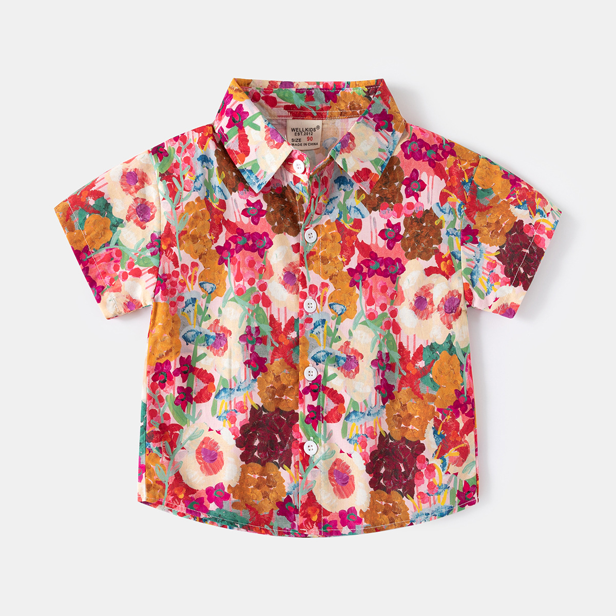 Boys' graffiti short-sleeved shirts, new summer children's clothing, printed shirts for boys and babies, children's floral shirts, wholesale of children's clothing details Picture