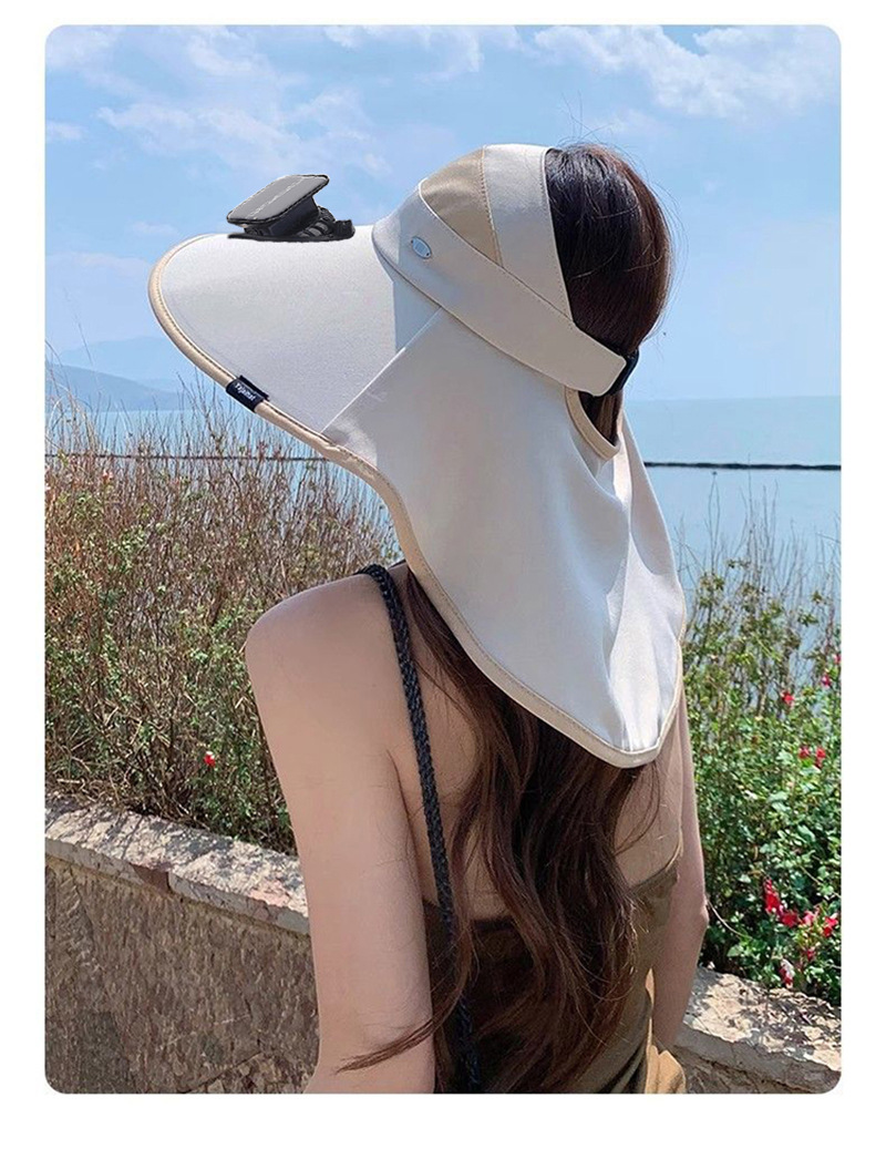 夏季户外女遮阳帽带太阳能风扇超大檐女士披肩帽防紫外线采茶登山详情3