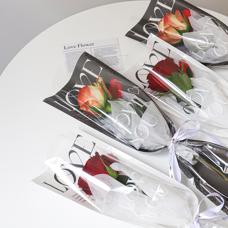 520 small fresh bouquet bag flower bag Valentine's Day love rose straight bag materials wholesale Specification drawing