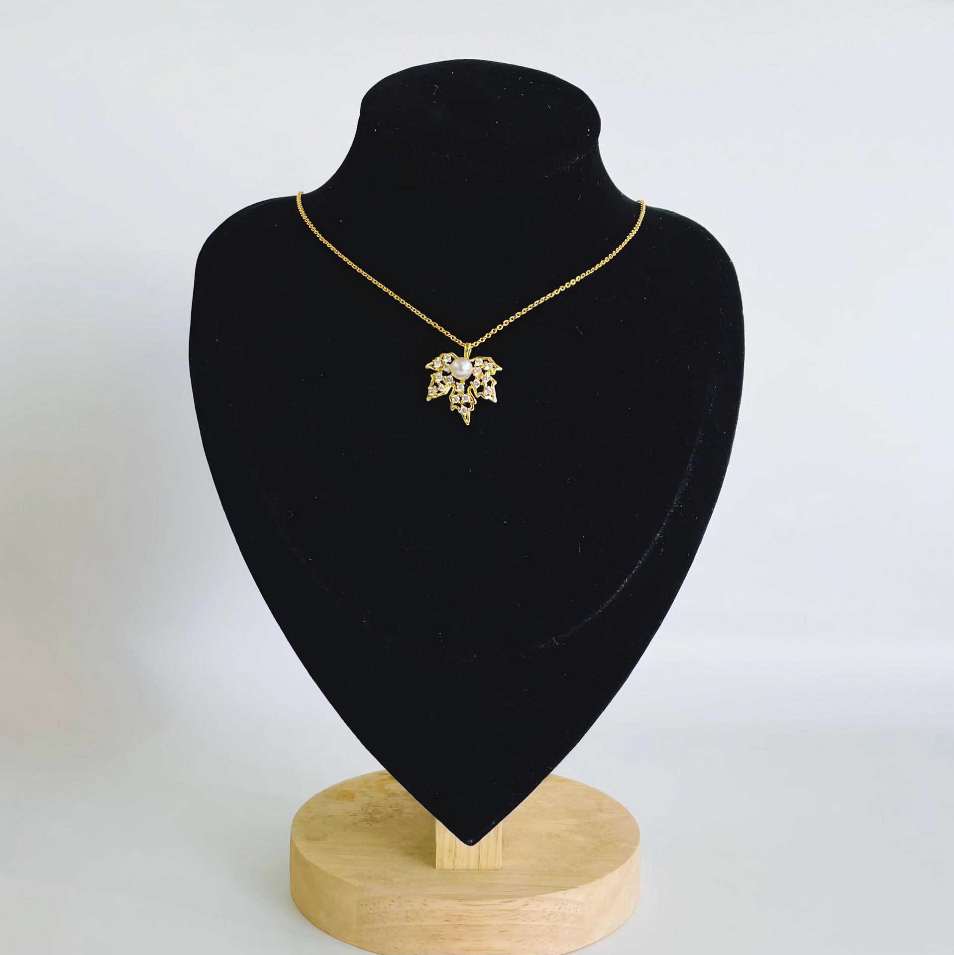 2025 Women's Micro-inlaid Zircon leaf Pearl DIY Accessory Pendant Necklace, Autumn and Winter Edition, Yiwu accessories Specification image