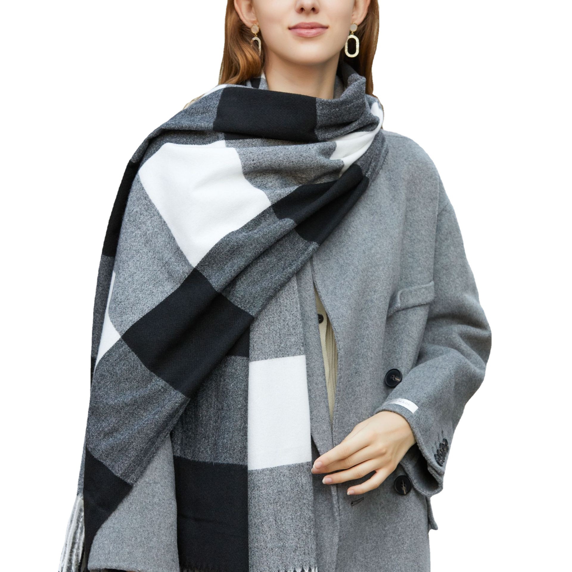 2022 Cross-Border Wholesale New Imitation Cashmere Matching Color Lattice Warm Bib Printed Scarf Wholesale Manufacturers Stall Wholesale Item Picture