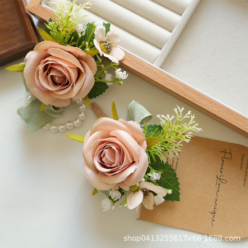 跨境热销婚庆仿真玫瑰花新郎新娘胸花婚礼布置欧式森系简约装饰详情23