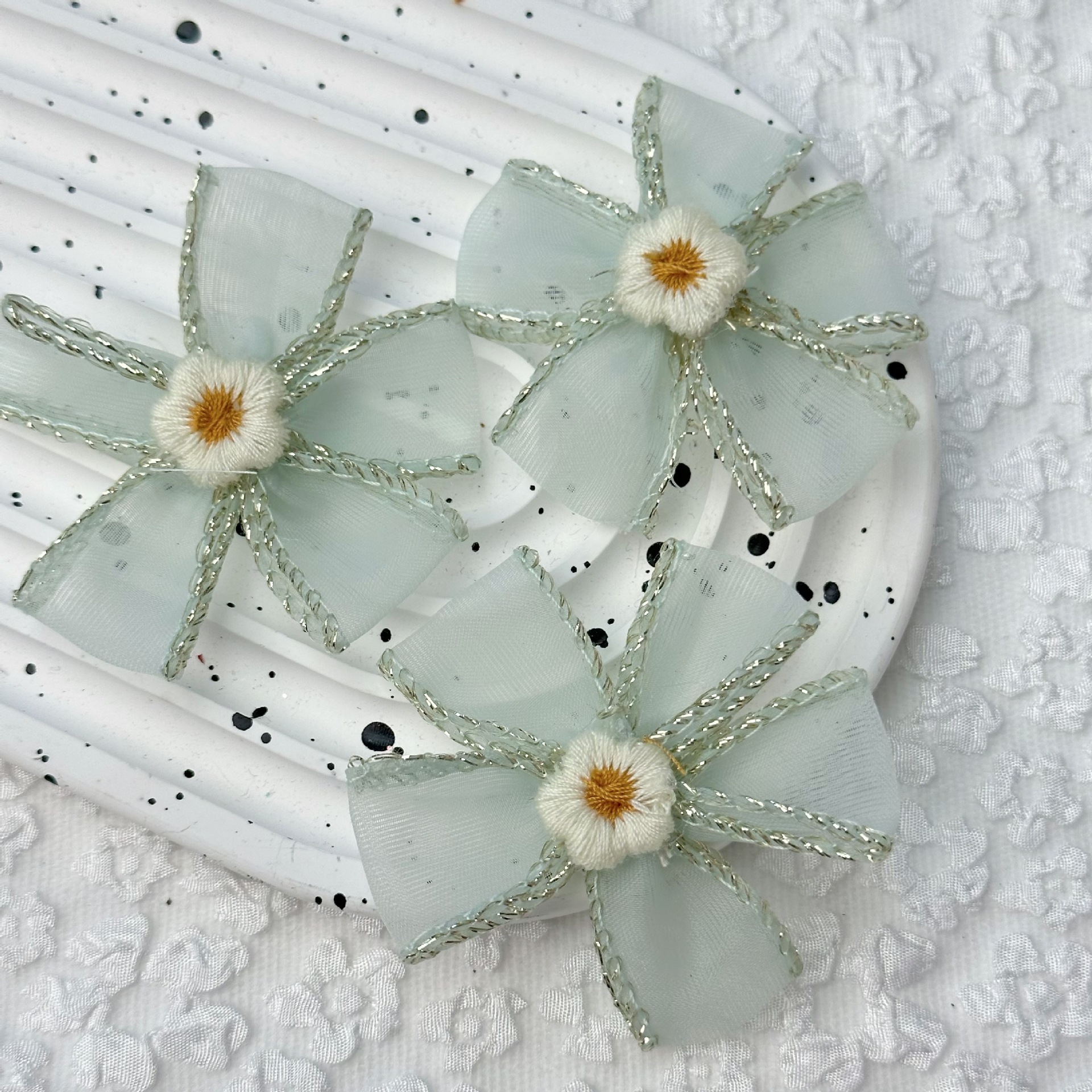 Children's Hair Clip Hair Rope Material Diy Hair Accessories Headgear Accessories Cloth Art Handmade Flower Embroidery Five-Petal Flower Accessories Specification drawing