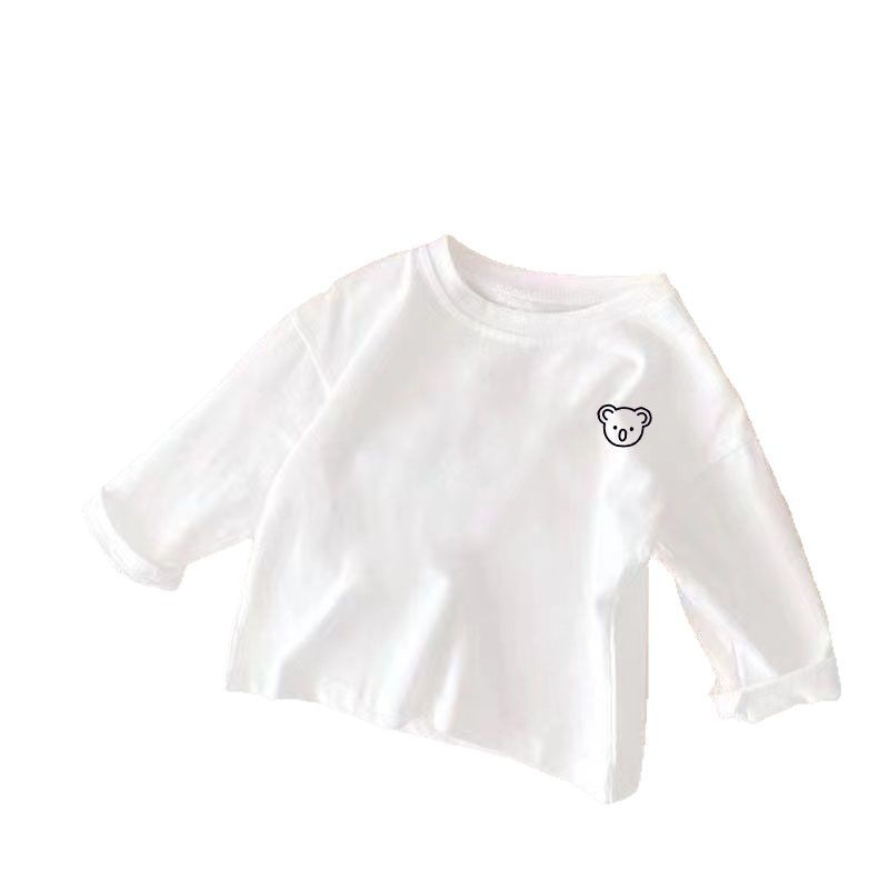 The new 2025 pure cotton children's long-sleeved T-shirt is a thin spring and autumn base layer for small and medium-sized children. It's a trendy top for boys, girls and babies Item Picture