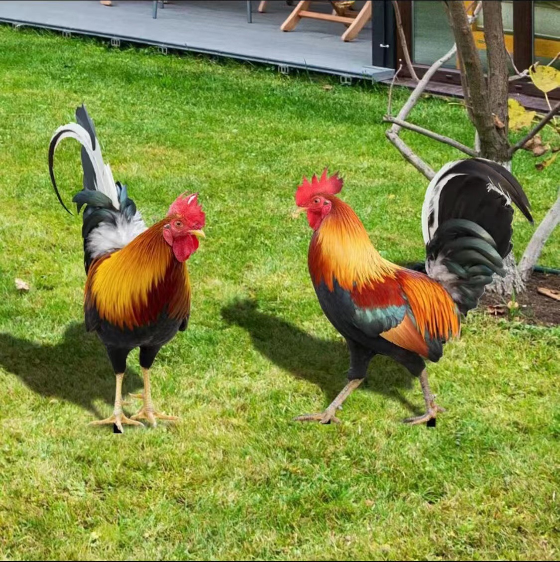 Cross border three-dimensional simulation rooster courtyard ground insert acrylic garden outdoor decoration mirror plug-in details Picture