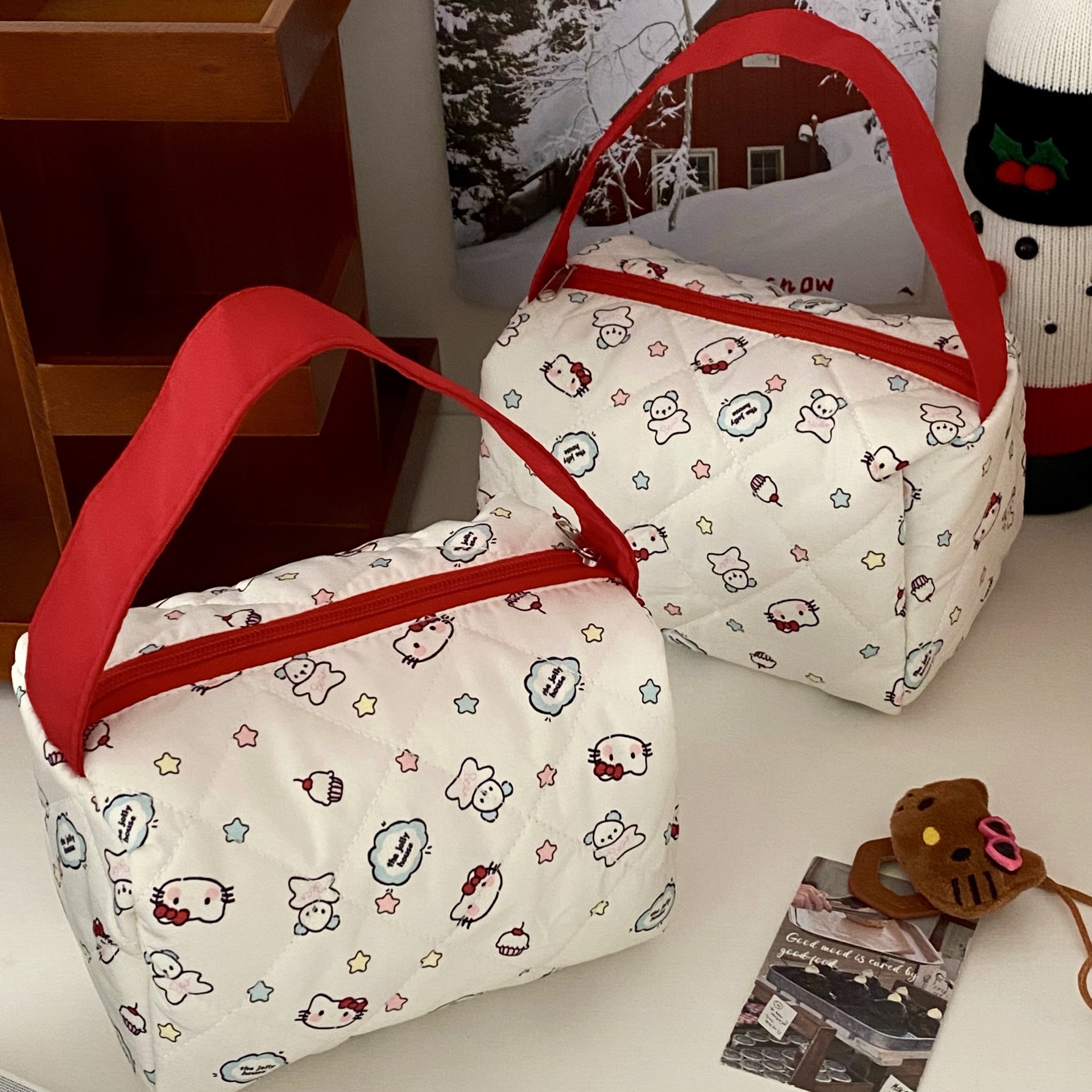Cat large-capacity hand-held makeup bag 2025, new portable storage bag, toiletry bag, three-dimensional super cute handbag