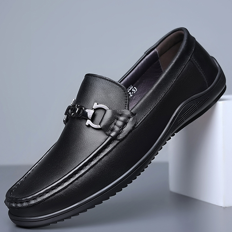 New autumn simple men's lazy casual shoes, men's oversized shoes, black shoes, genuine leather bean shoes, men's 48 Item Picture