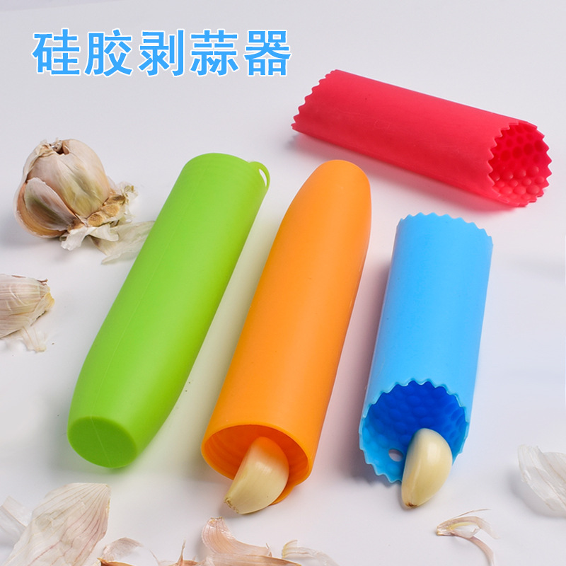 Silicone garlic peeler, manual peeling and pressing device, point-shaped peeler, upgraded dense bottom garlic crumber, kitchen small tools