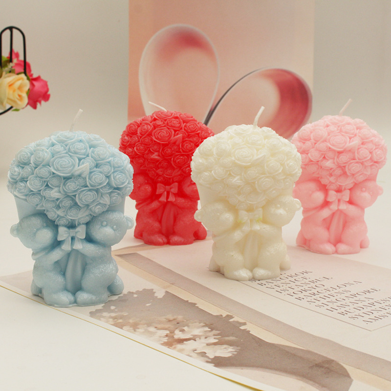 2024 Valentine's Day Scented Bear Candle Wedding Ceremony With Creative Love Rose Bouquet Soy Plant Candle details Picture
