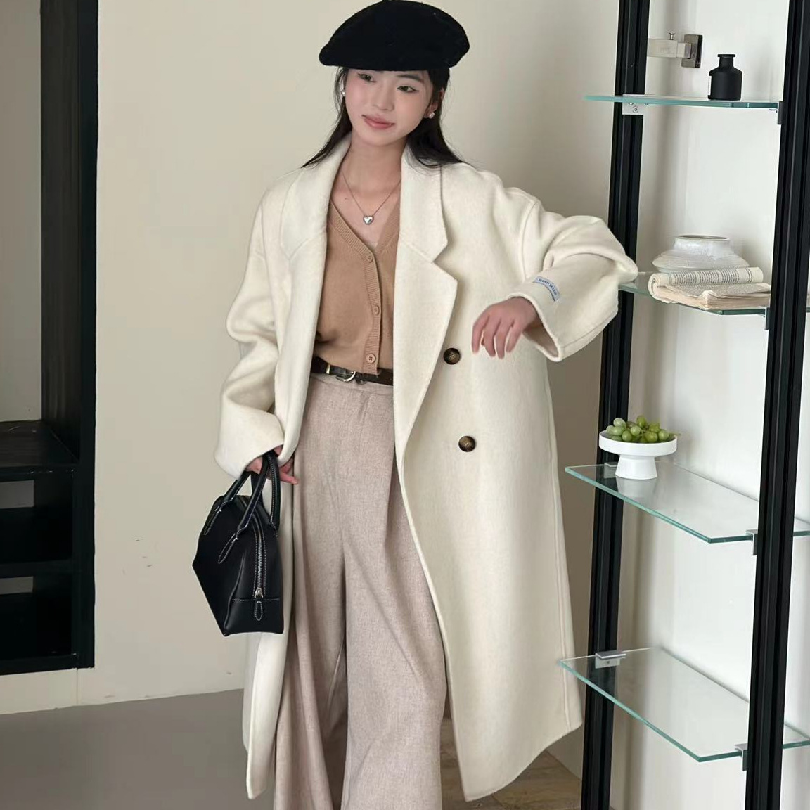 【高版本婴驼绒】高端韩版茧型通勤双面羊毛大衣女中长款毛呢外套