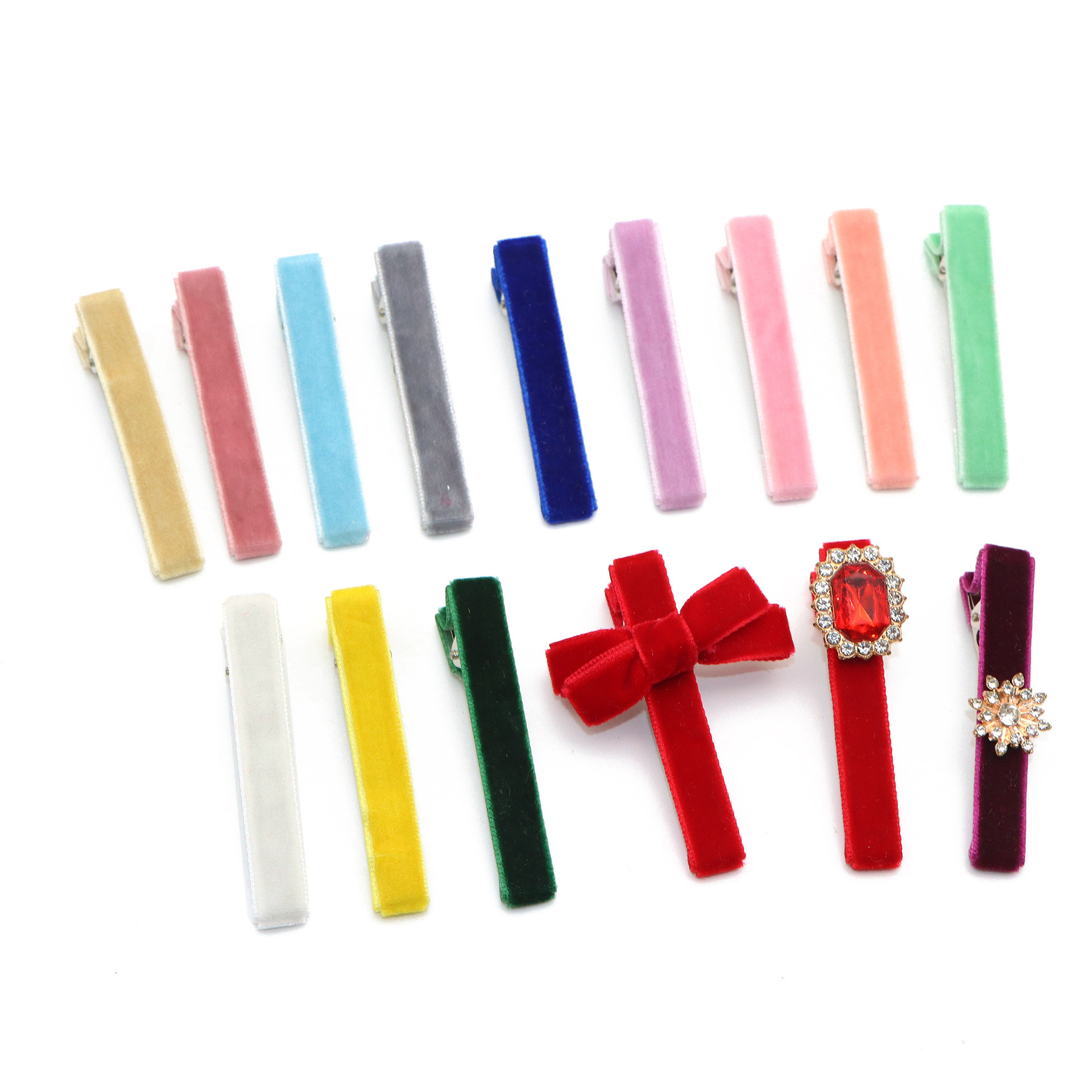 6cm鸭嘴夹丝绒包布优雅气质刘海夹植绒BB边底夹发饰配件发卡压扣白底实物图