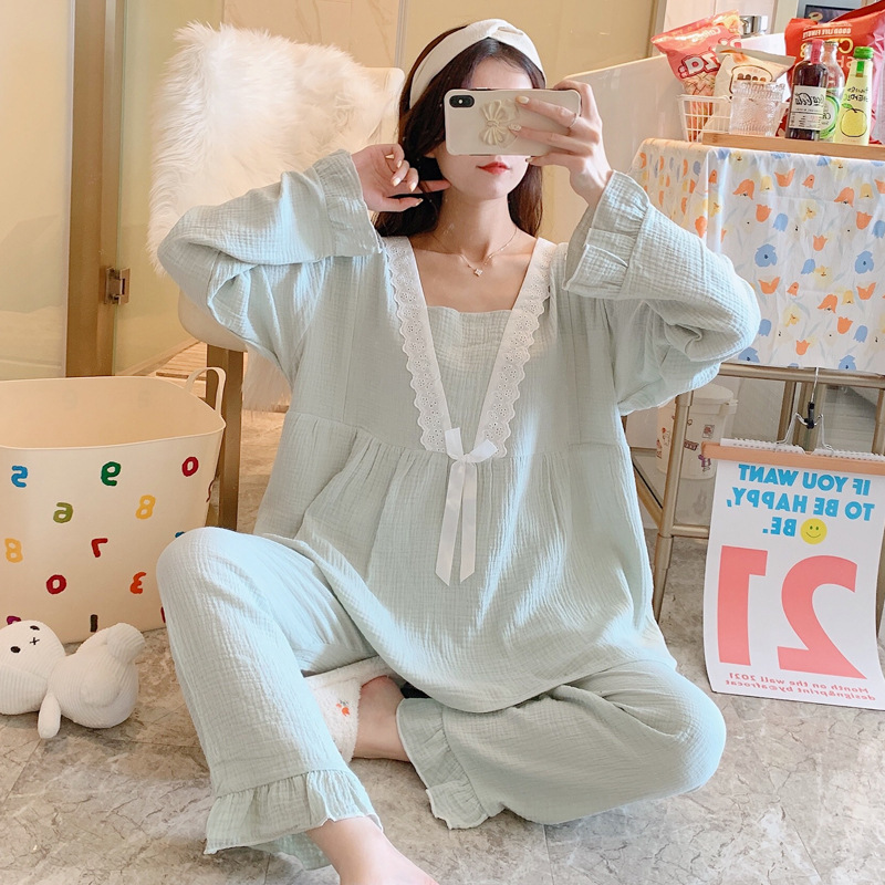 Pure cotton gauze postpartum care clothes, thin spring and autumn kimonos, breastfeeding pajamas, summer postpartum care clothes for pregnant women to breastfeed and wait for delivery details Picture