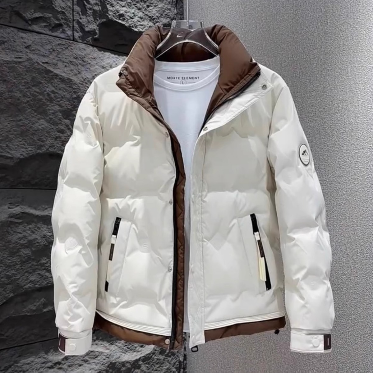 Down jacket, stand-up collar men's winter new style 2024, trendy thickened color-blocked warm casual short cool jacket for men Specification image