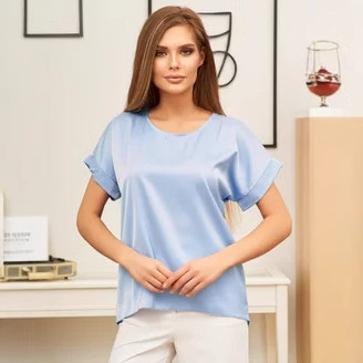 2024 Amazon Women's short-sleeved V-neck casual solid color T-shirt with a loose design Specification image