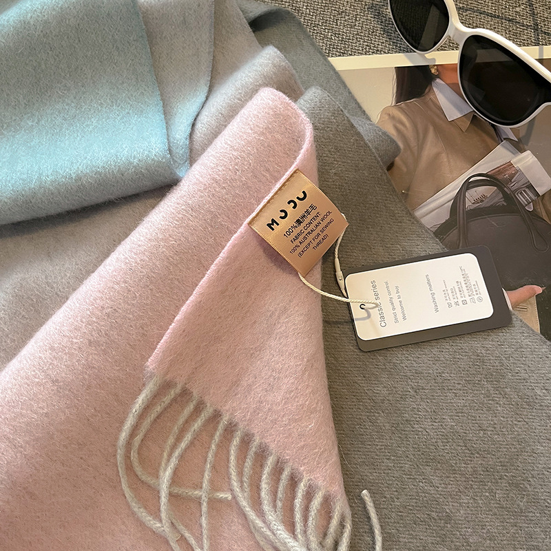 100% Pure Cashmere Scarf For Women Autumn Winter Albas Light Luxury Gradient Water Ripple Thermal Shawl Gift Specification drawing